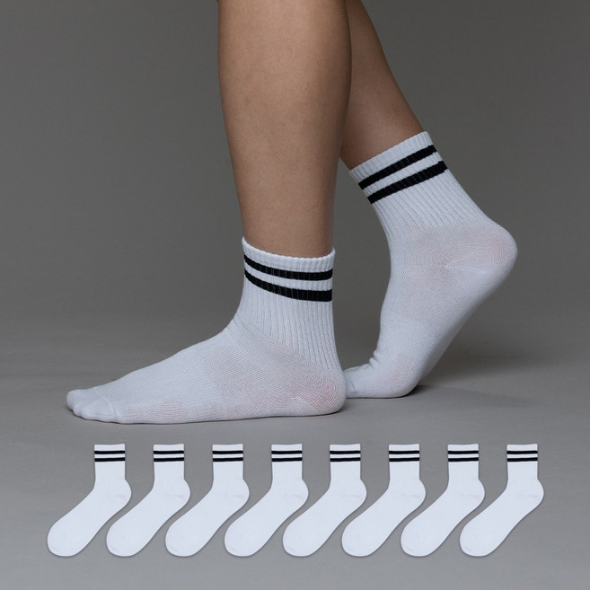비바슈슈 남성용 스포티보이 중목 양말 스트라이프 8켤레