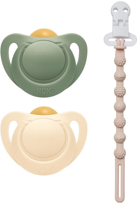 누크 For네이처 라텍스 쪽쪽이 X 토트랩 쪽쪽이 홀더 SET, S2 (6~18개월), 그린,베이지+코스믹라떼베이지, 1세트