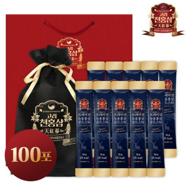고려천홍삼 프리미엄 녹용홍삼 골드스틱, 100개, 10g