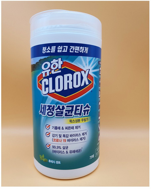 유한크로락스 세정 살균티슈 후레시 센트 75매/청소용, 1세트