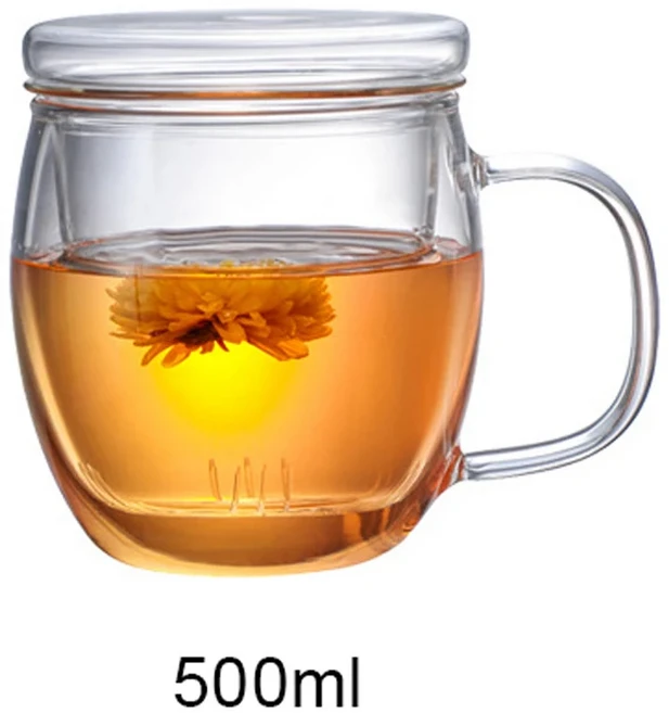 고붕규산염 유리 꽃 찻잔 세트 여과 가능한 티팟 내열성 두꺼운 300-550ml, 01 500ML