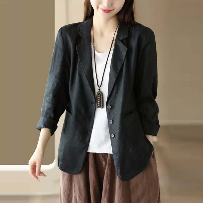 TIMEPURE 봄 여름 여성 린넨 데일리룩 긴팔 정장 캐주얼 자켓 아우터 다양한 체형 룩편 안한 착용감