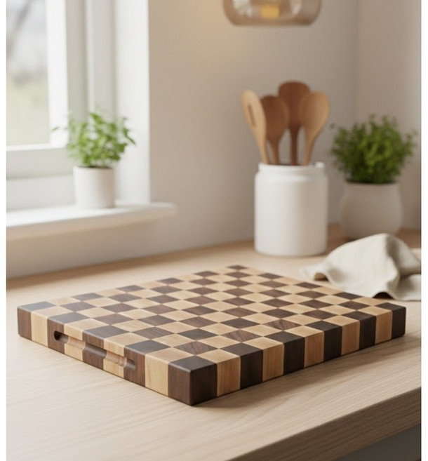 빈스우드 수제 월넛 메이플 블럭패턴 엔드그레인 도마 특대/초특대 (평생 리프레시), 1개, 월넛X메이플