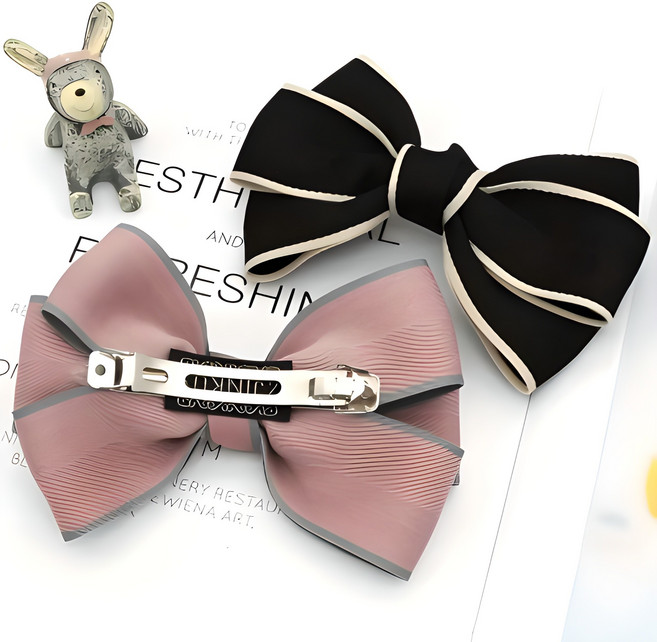 celluand 프랑스 원단 보우 왕리본 헤어핀 2종세트
