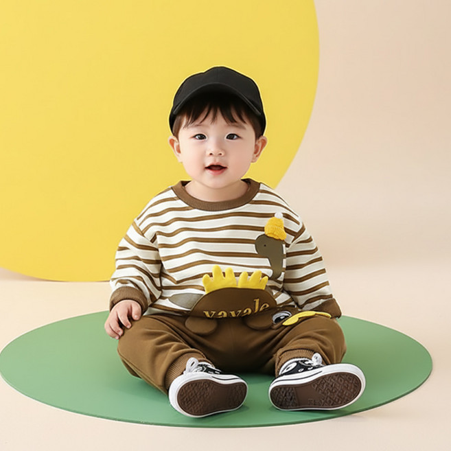 몽실이 스트라이프공룡 맨투맨 상하복 다이노 여아 남아 아기 봄 가을 상하세트 어린이집 등원룩