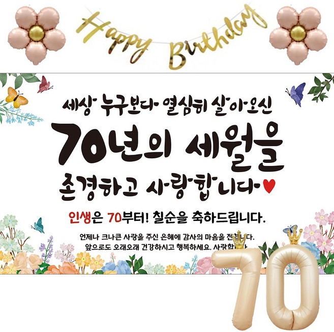 이벤트홀릭 칠순 현수막 파티용품세트 고희 잔치, 기본세트
