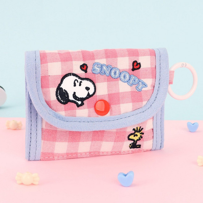 스누피 스위트 체크 동전포켓 카드 지갑 똑딱이