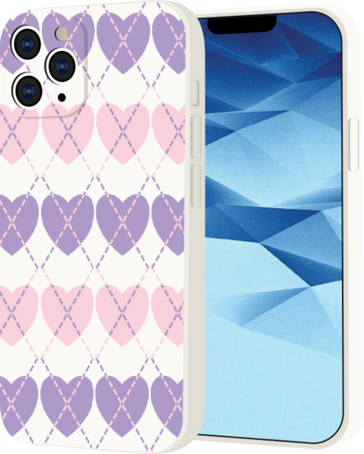 핫티몰 알록달록 아가일 하트 패턴 프린팅 화이트 풀커버 젤리 휴대폰 케이스