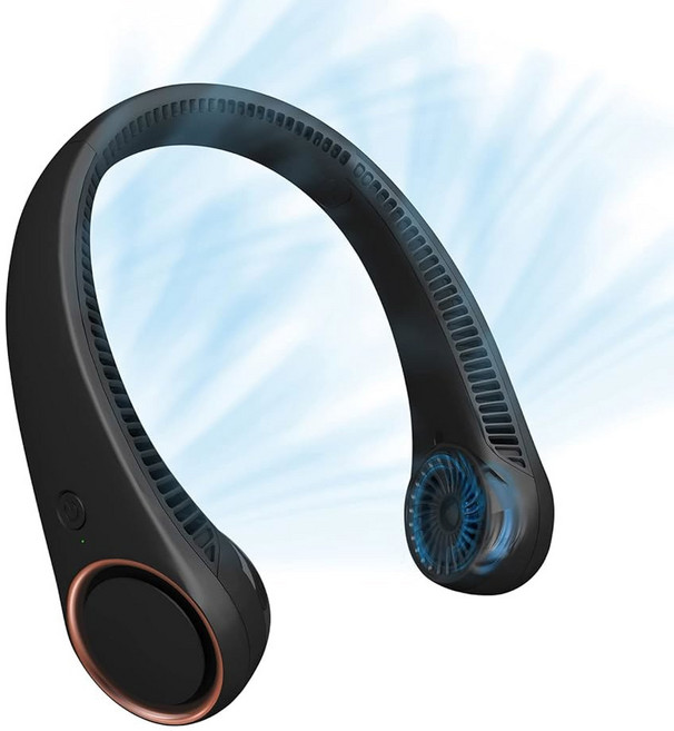 CIVPOWER 넥 선풍기: 휴대용 목 냉각 충전식 블레이드리스 선풍기 - 핸즈프리 3단 4000mAh 배터리 USB 작동 웨어러블 헤드폰 디자인 남성용 야외 실내용 (흰색), Bla