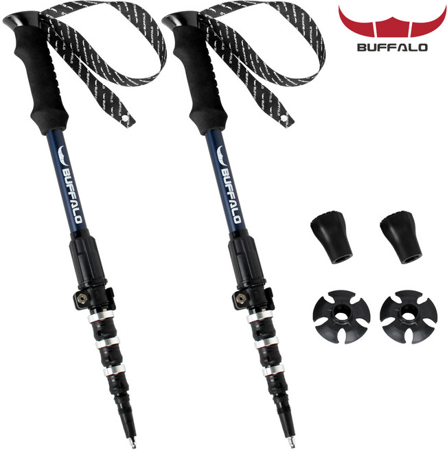 버팔로 써밋엑스 P&P 원터치 등산스틱 2개세트 5단 지팡이 트레킹폴 국내생산, 블루, 1세트