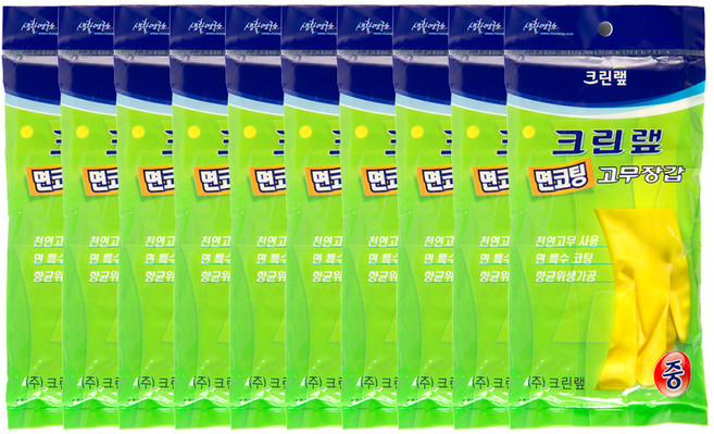 크린랩 면코팅 고무장갑 중, 노랑, 중(M), 10개