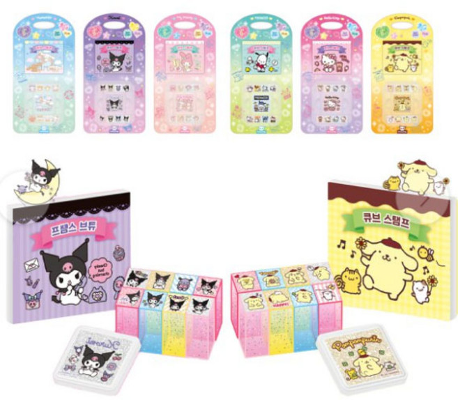 산리오 6종 큐브 스탬프 도장 시나모롤 쿠로미 마이멜로디 포차코 헬로키티 폼폼푸린