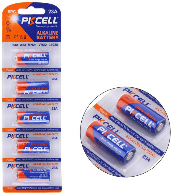 PKCELL 픽셀 알카라인 23A 12V 건전지 카드포장, 5알