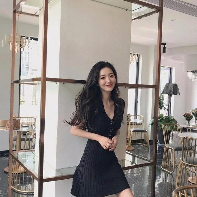 더모은 버튼 니트 원피스 플레어 미니