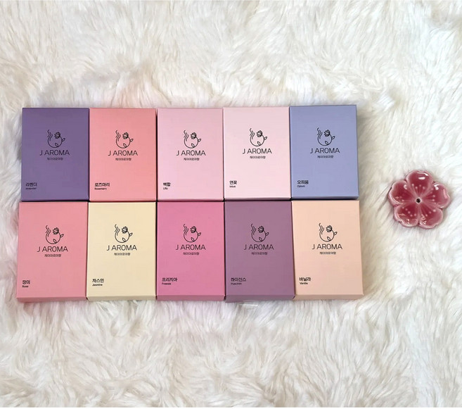 제이아로마향 아로마 인센스 콘향 10종x20개입 200개+향받침 냄새제거 답례품 선물 캠핑 태우는향초, 꽃향