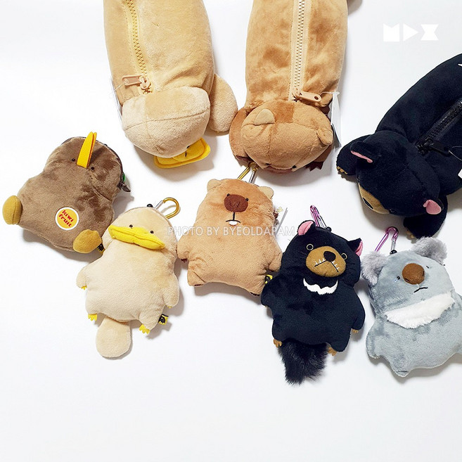 동물친구들 오리 꽥꽥 너구리 키위새 웜뱃 반달가슴곰 코알라 펭귄 롤업 동전지갑 필통 펜슬케이스 파우치