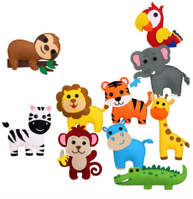 DIY 펠트 바느질 인형 만들기 몬테소리 일상영역, 1세트, 정글의 동물들