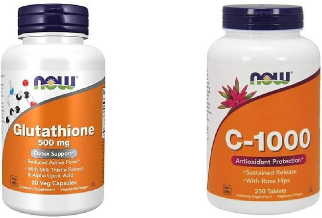 NOW Supplements 글루타치온 500mg베지 캡슐 60정 보충제 비타민C-1 000 로즈힙 서방형