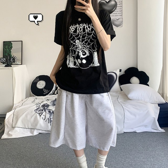 [스트릿/3col] 스파이더 오버핏 프린팅 박스 티셔츠