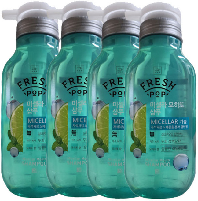 프레시팝 미셀라 그린 허브 레시피 샴푸 모히또, 500ml, 4개