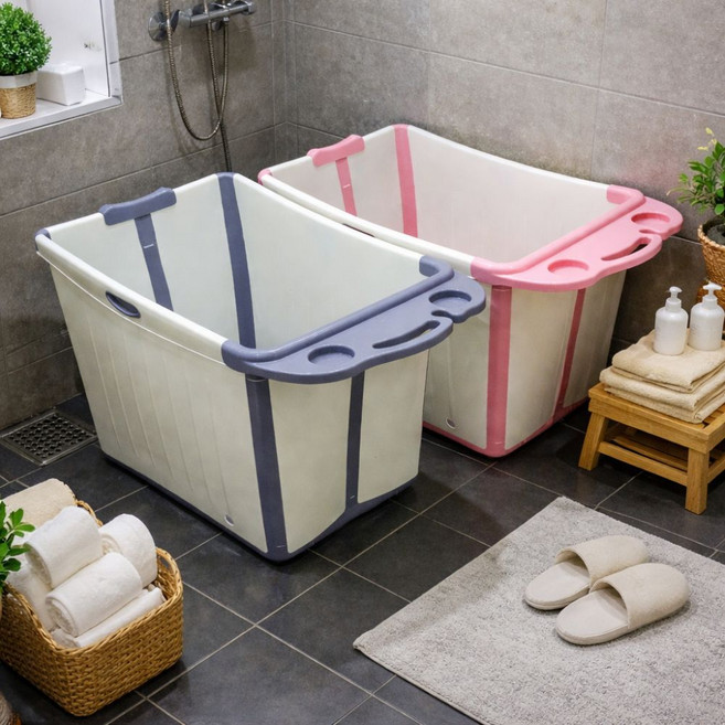 Lim401 접이식욕조 반신욕 욕조 가정용 성인 이동식 공간절약 접는욕조, 그레이, 1개