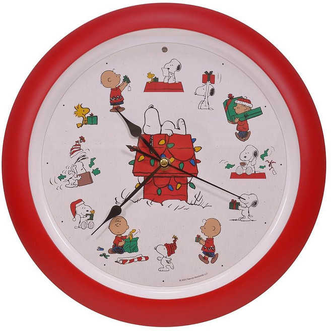 Mark Feldstein & Associates Feldstein 피너츠 캐릭터 스누피 및 도그 하우스 크리스마스 캐롤 홀리데이 사운드 시계 레드 33cm(13인치) 2, Mark Feldstein & Associates Fe