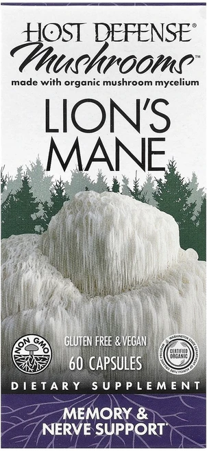 Fungi Perfecti Host Defense Mushrooms 노루궁뎅이버섯 메모리 앤드 너브 써포트 베지캡슐 60정, 120 개, 2개 - 쿠팡