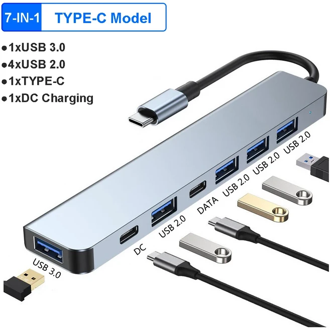 7-in-1 USB 3.0 허브 C TYPE-C-USB SD TF 어댑터 5Gbps 고속 전송 도킹 스테이션 노트북용, 01 CHINA, 04 7-in-1 TYPE-C