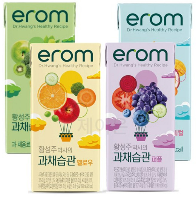 이롬 황성주박사의 과채습관 옐로우 그린 퍼플 트로피컬 190ml 16팩 x 4