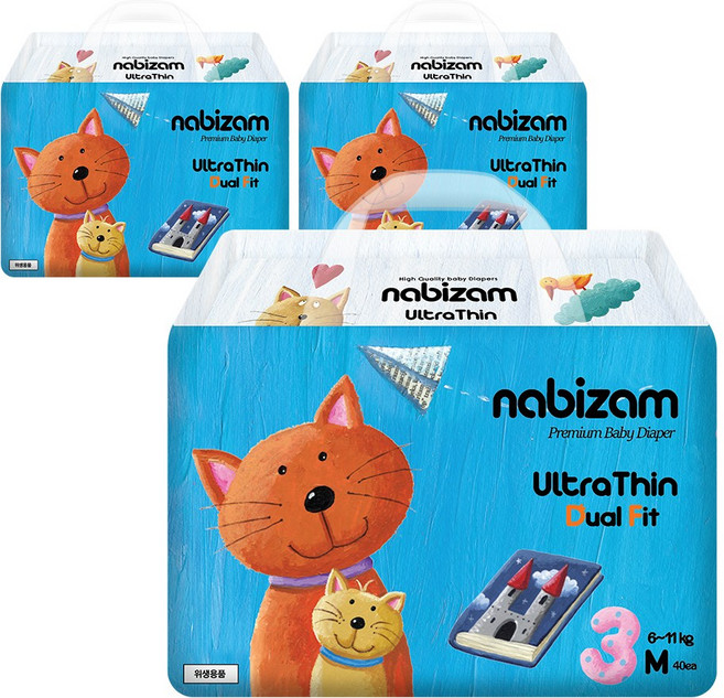 나비잠 기저귀 울트라씬 듀얼핏 밴드 3팩, 중형(M), 120매