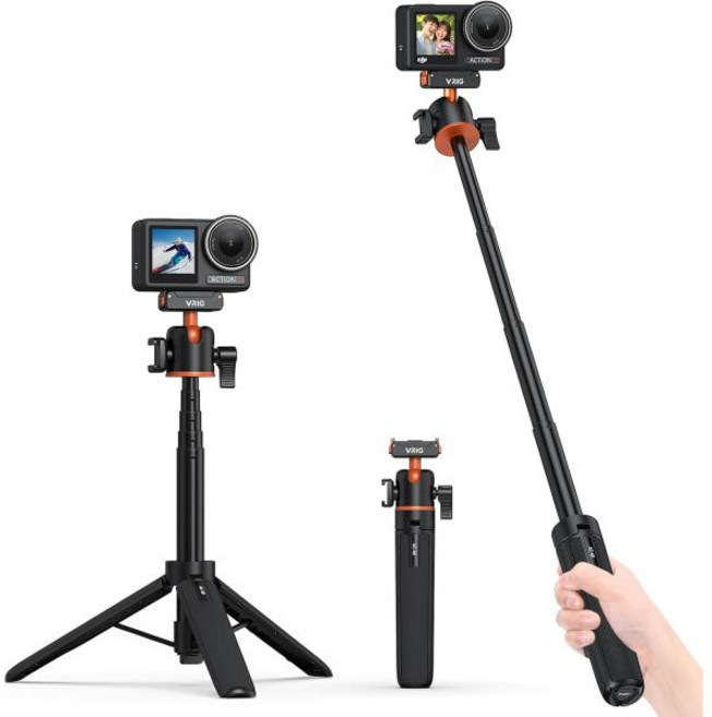 VRIG 삼각대 DJI Osmo Action 5Pro 4 3 55cm 빠른 분리 마운트 셀카봉 데스크탑 360도 회전 볼 헤드 휴대용 브이로그 핸드헬드 촬영 미니 확장봉 접이식, 55cm（Action5/4/3）
