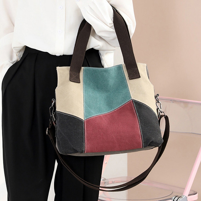 지디오 여성 캔버스 숄더백 배색 크로스백 투웨이 보조가방 북백 캔버스 에코백