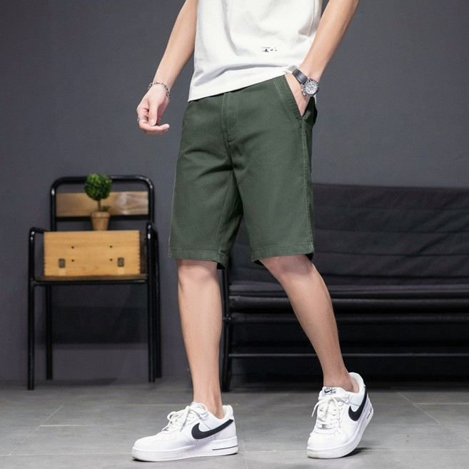 高品質純棉男士休閒短褲 韓版簡約素色百搭素面寬鬆直筒五分褲 運動哈倫褲海灘褲
