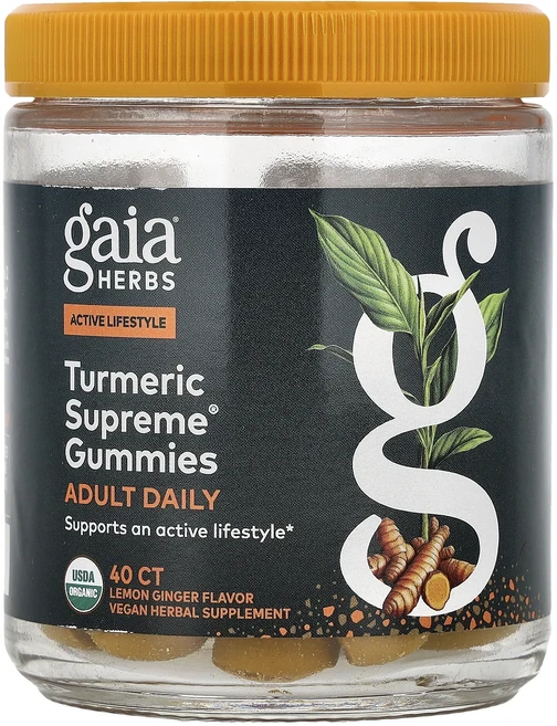 정말좋습니다 Gaia Herbs Turmeric Supreme® 성인용 데일리 구미젤리 레몬 생강 구미젤리 40개 빠르게배송해드릴게요, 1개, 40정 - 쿠팡
