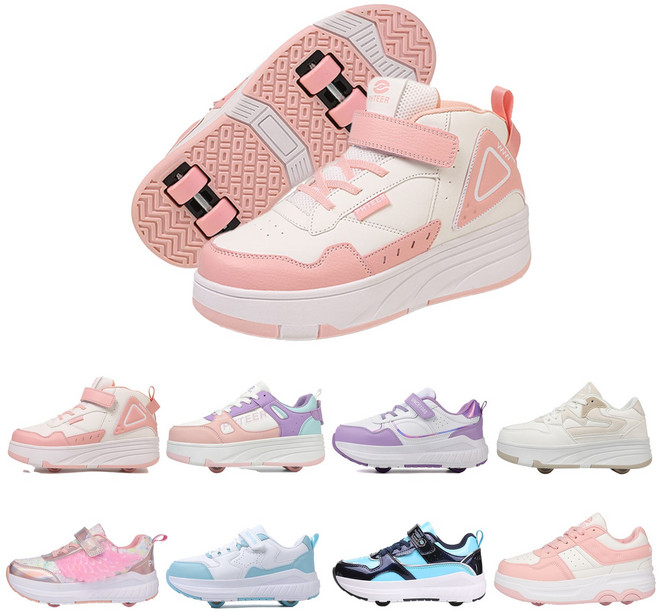 PHTEER 하이탑 롤러슈즈 바퀴달린 운동화 롤러스케이트 4륜 F09, 핑크색, 1개