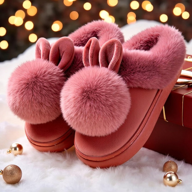 겨울 귀여운 토끼 방한 따뜻한 털 실내화 사무실 퍼슬리퍼 털신발 거실화 남녀공용 미끄럼방지