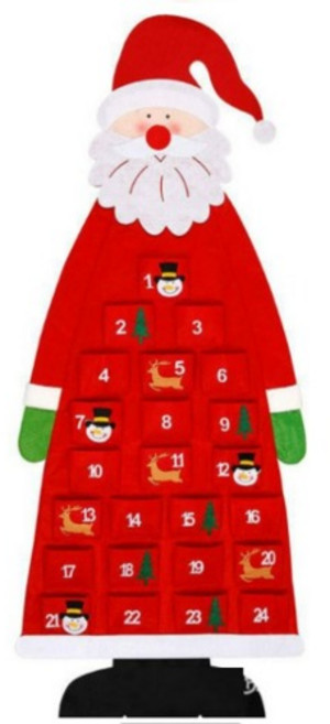 어드벤트 캘린더 크리스마스 달력 산타 벽트리 장식 디데이 카운팅 포켓달력, 레드, 1개