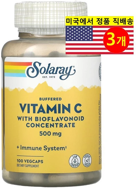 Solaray 솔라레이 바이오플라보노이드 중화 비타민 C 500mg, 3개, 100정 - 쿠팡
