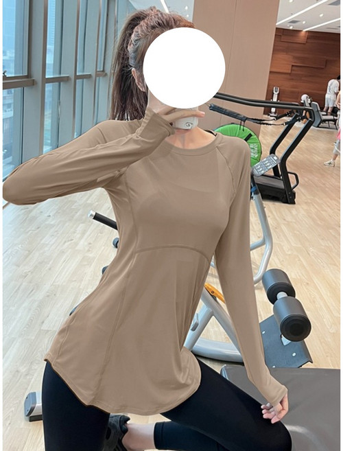 쌍천 가을 겨울 얇은 루즈핏 속건 요가복 여 힙 가리기 러닝 긴팔 스포츠 티셔츠 보디슈트 W25093006