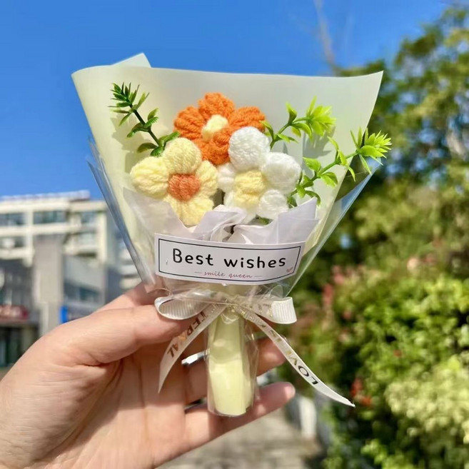 smile queen 編織花束 迷你毛線花束, 編織花束【黃色】