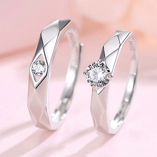 ONRA 18K 도금 커플링 사이즈 조절형 1쌍 결혼 반지 큐빅 프로포즈 반지