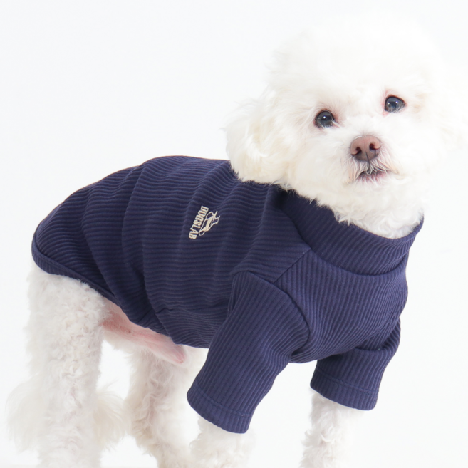 독스랩 강아지 옷 폴라티 골지 티셔츠 겨울옷 실내복, 1개, 네이비