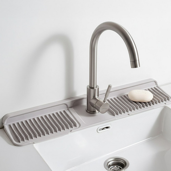 물빠짐 실리콘 매트 주방 수전매트 싱크대 선반 물받이 트레이, 크림그레이, 1개