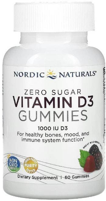 노르딕 내추럴스 설탕 무함유 비타민D3 구미젤리 베리 25mcg(1000IU) 60개, 1개, 60정 - 쿠팡