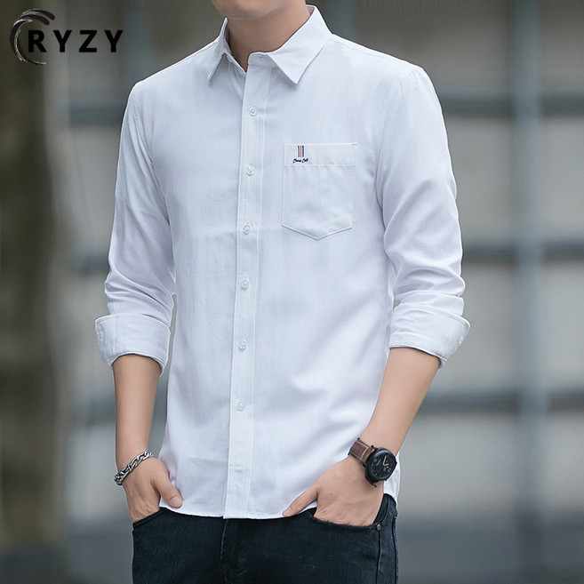 RYZY 韓版修身抗皺襯衫 日系休閒口袋襯衫
