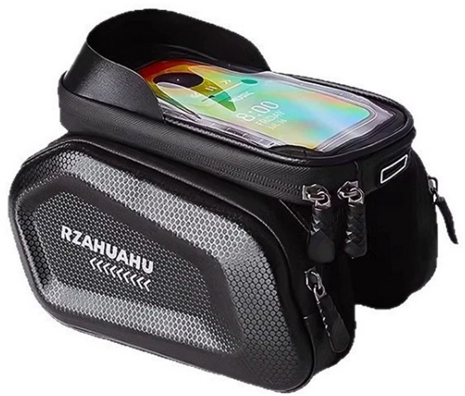 MTB 휴대폰 터치 파우치 자전거 탑튜브 프레임 방수 가방, 블랙, 1개
