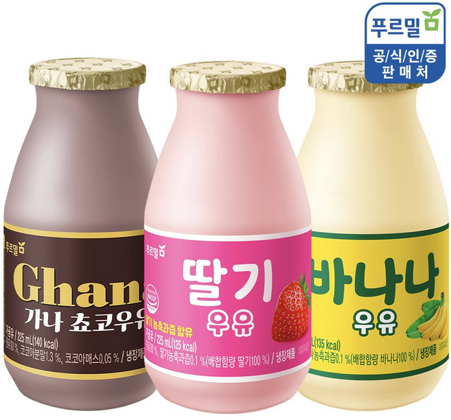 푸르밀 우유 225ml 3종세트 (초코우유 8개 + 바나나우유 8개 + 딸기우유 8개), 24개