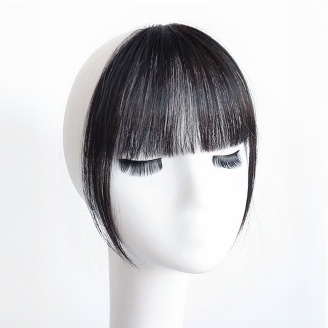 KIRABI 여자 앞머리 가발 시스루뱅 여성 부분가발 시스루 사이드 뱅 인모100%, 1개, KA-102 내추럴 블랙(2개입)