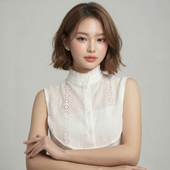 로바인 여성 레이어드 프릴 차이나 페이크 카라