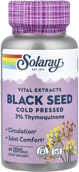 새해 첫좋은선물 Solaray 바이탈 추출물 블랙 씨 냉압착 비건 소프트젤 60정(소프트젤 1정당 500mg) 제대로 할인합니다, Solaray바이탈추출물블랙씨냉압착비건소프트젤60정소프, 60정, 1개 - 쿠팡
